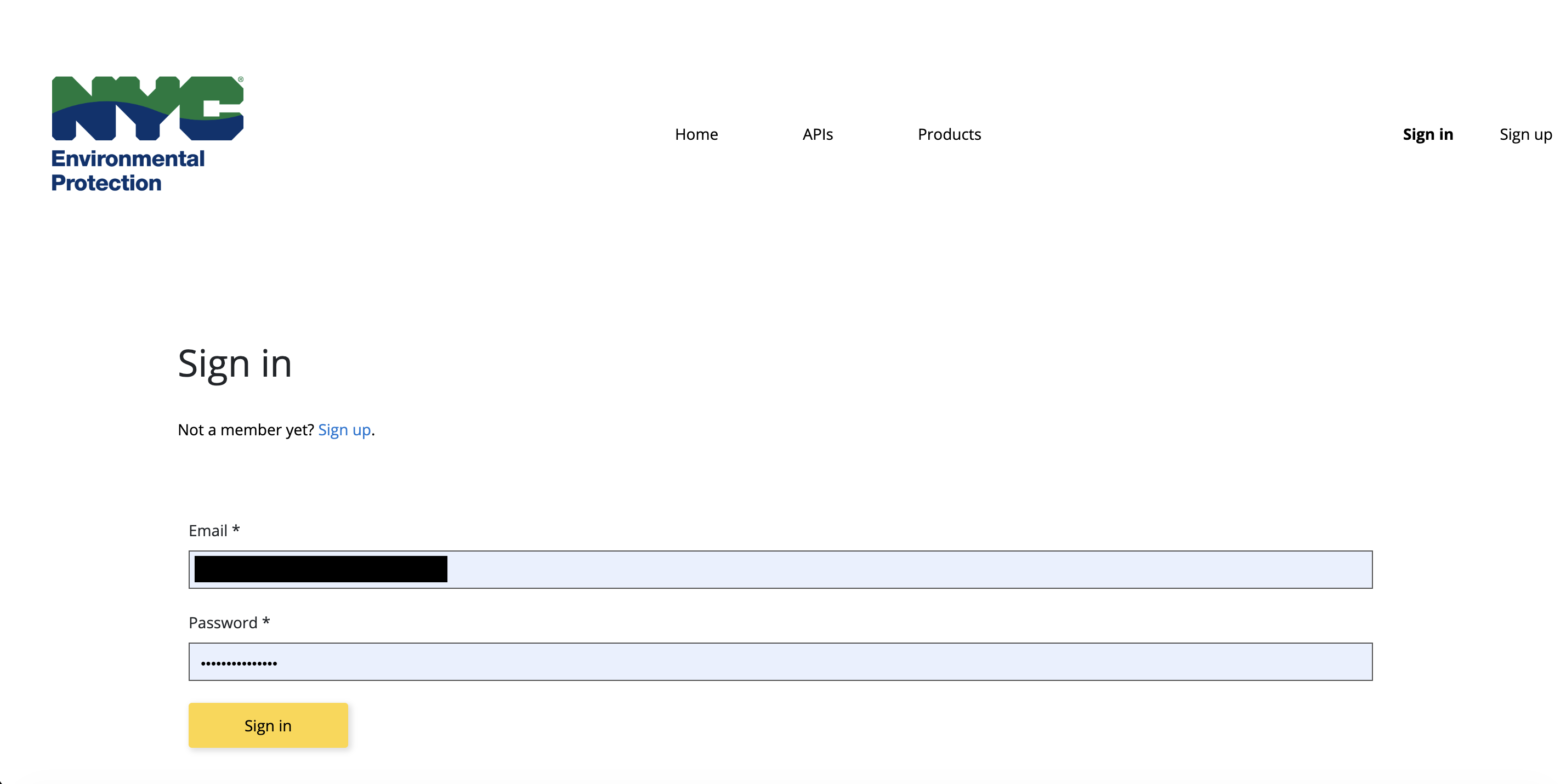 NYC DEP Sign-In Page
